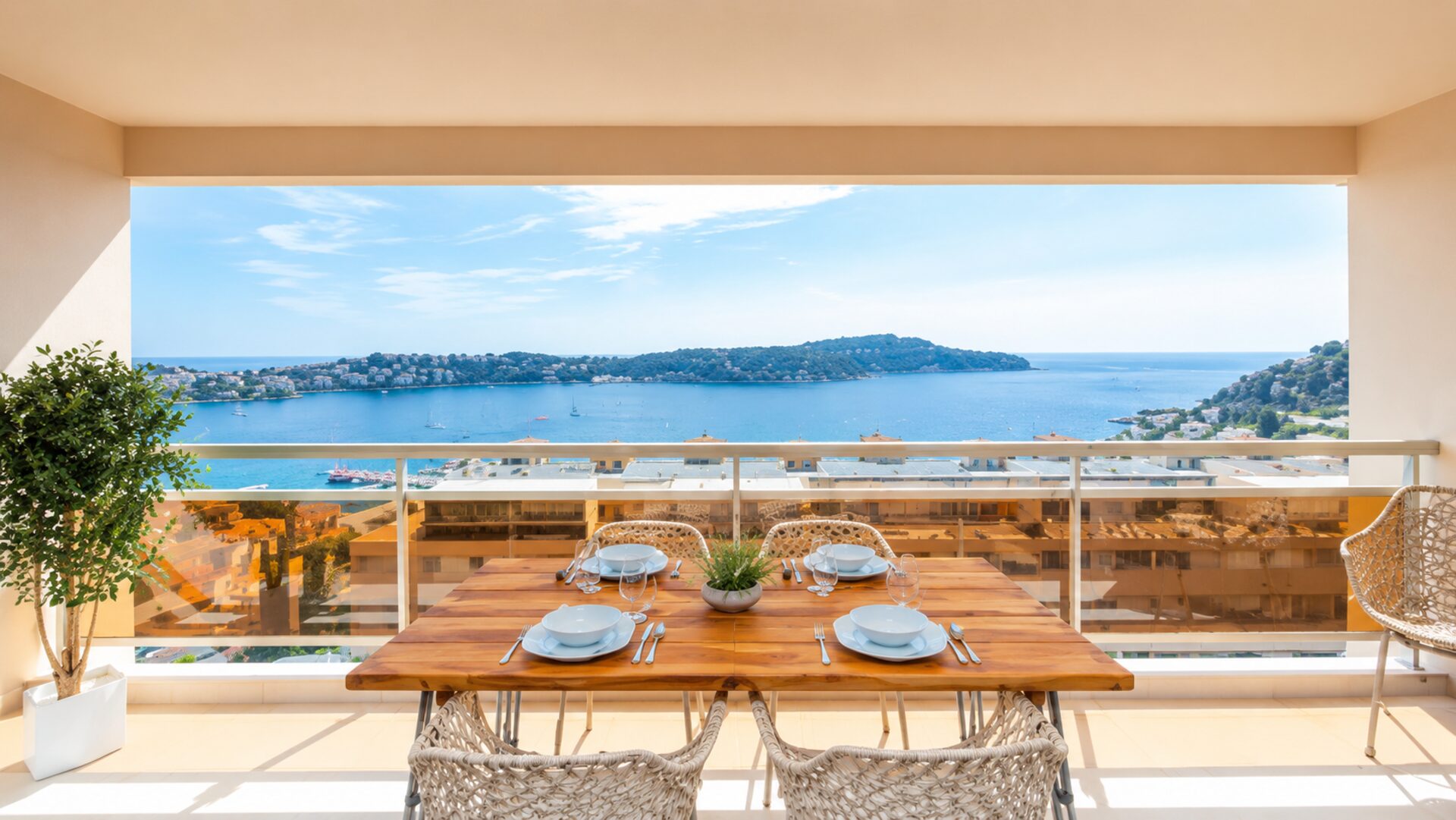 Terrasse avec vue mer d'un appartement Hostezia sur la Côte d'Azur